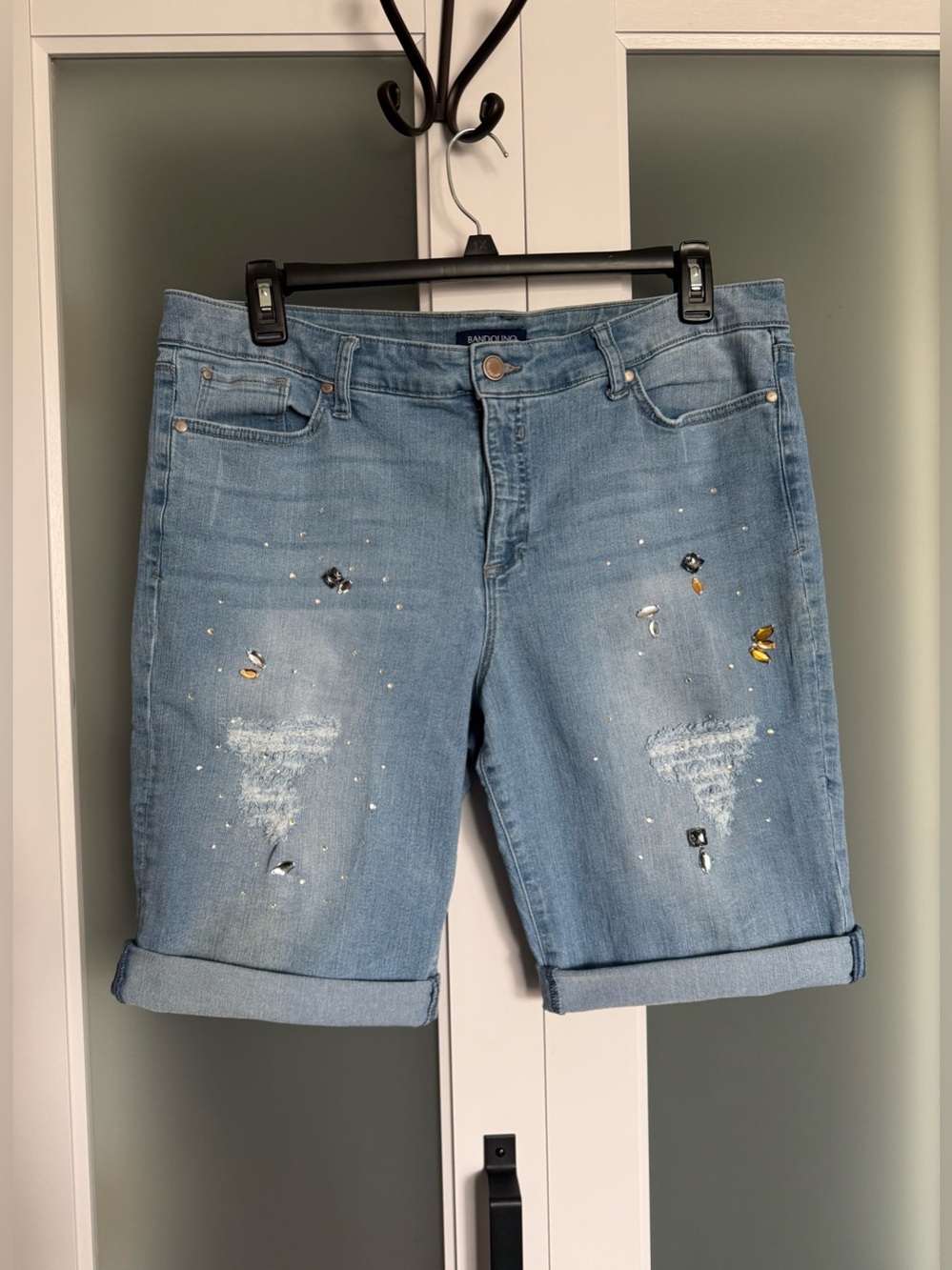 Bandolino Light Blue Denim Shorts with Crystal Embellishments
